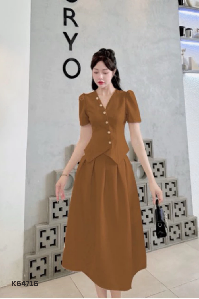 SET HERLY SHOP nâu áo + chân váy