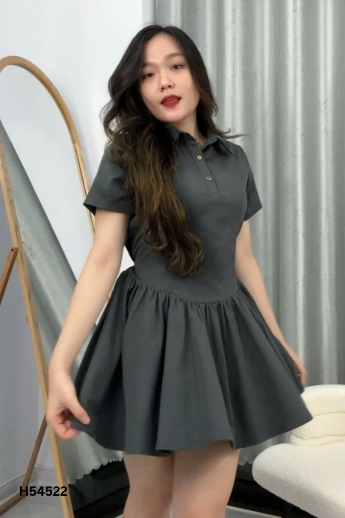 Váy xám cổ sơ mi