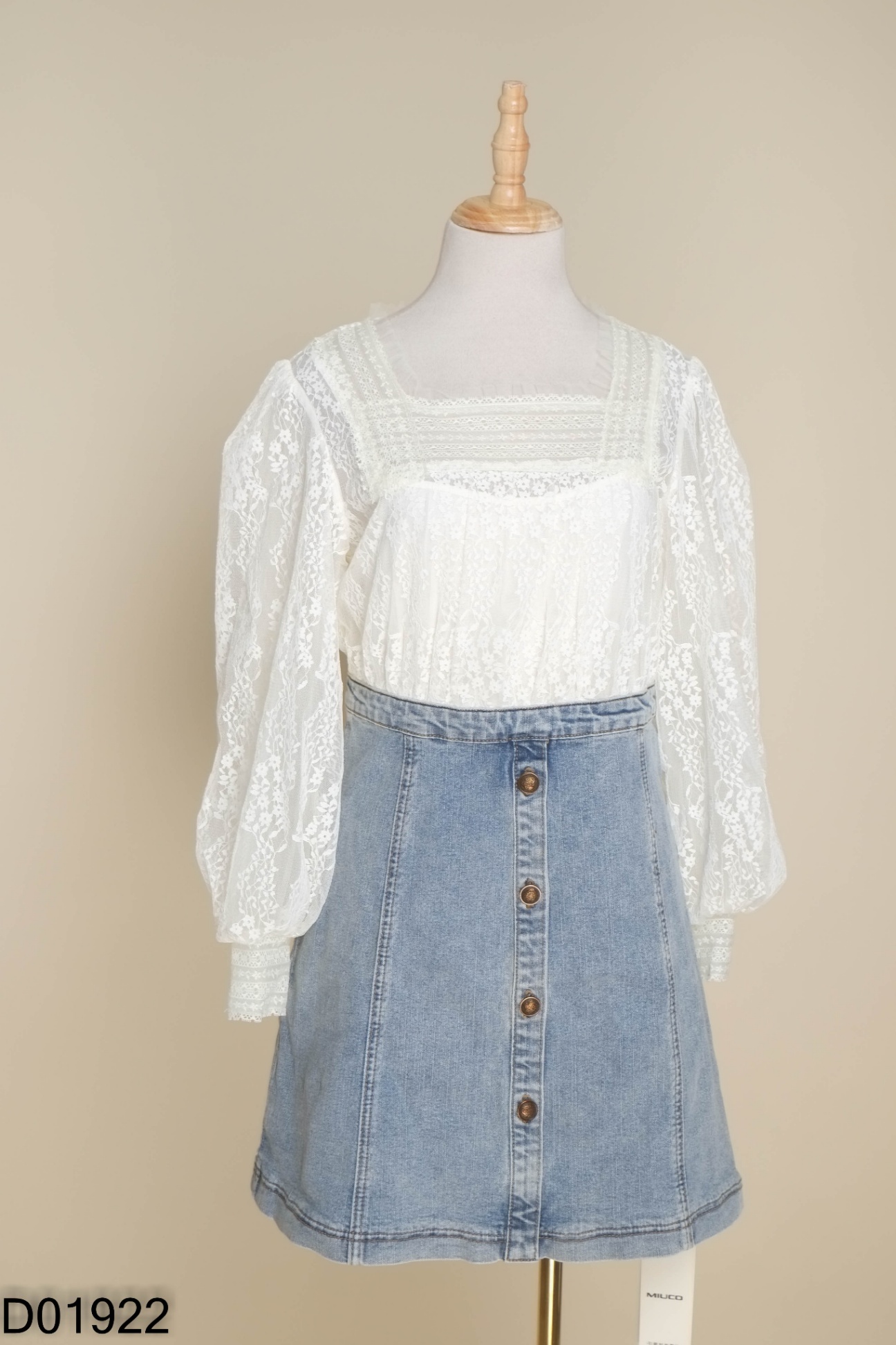 NEWTAG Váy ren be MIUCO phối jeans xanh