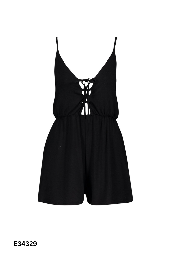Jumpsuits đen trơn hai dây phối dây trước