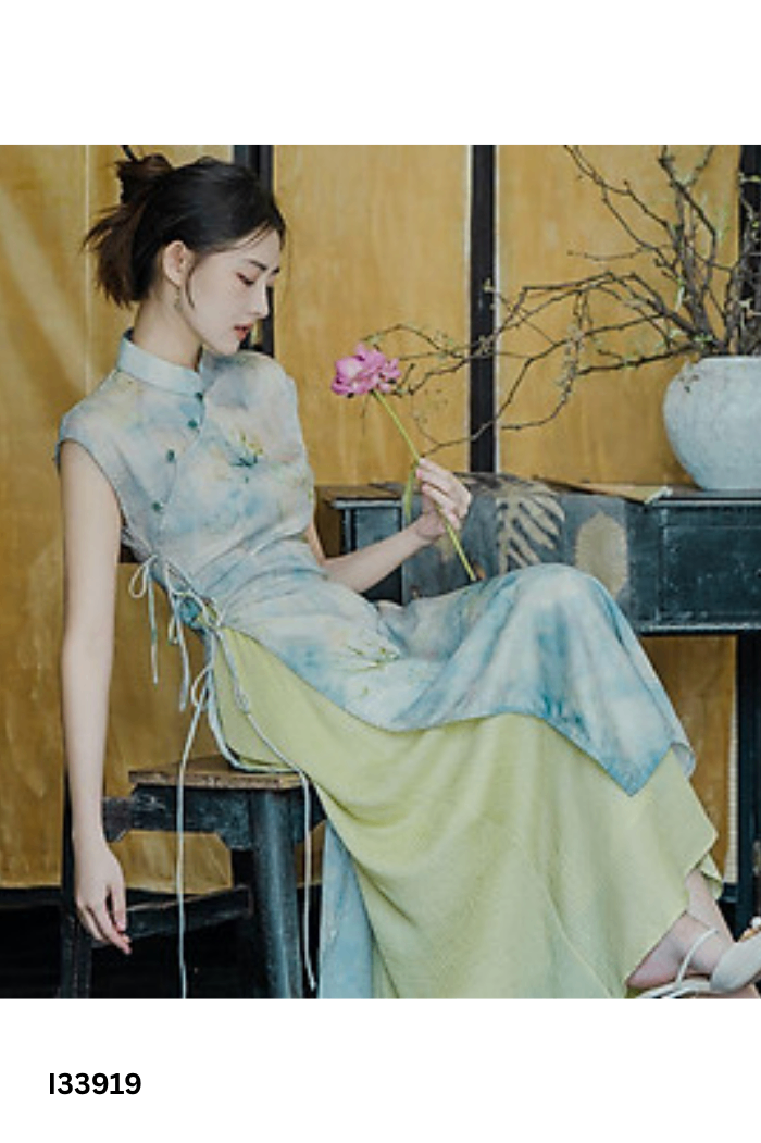 SET Áo xanh cổ tàu + chân váy xanh
