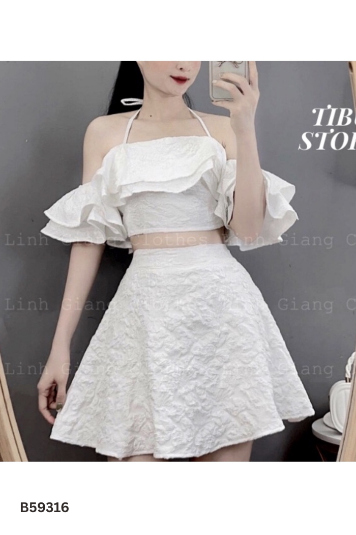 SET gấm trắng áo + chân váy
