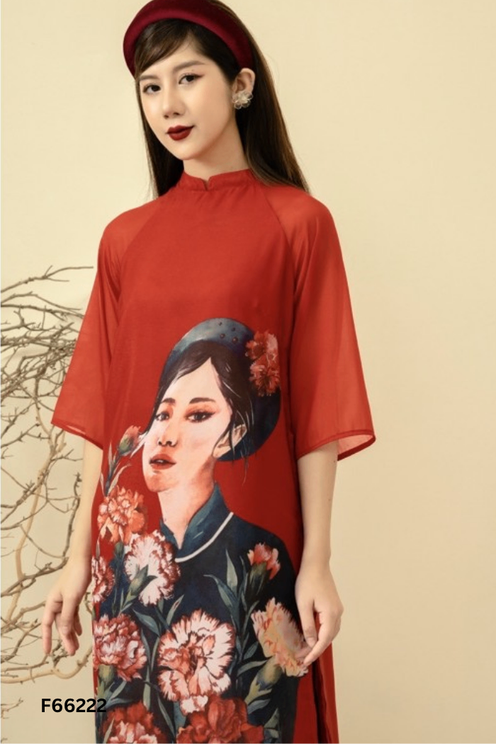Áo dài đỏ họa tiết hình