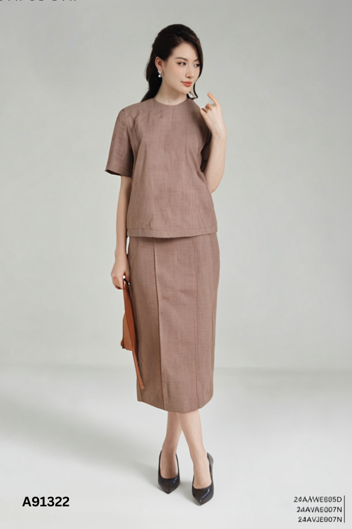 Set Áo nâu ME DESIGN trơn + chân váy