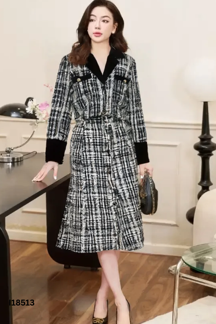 SET dạ đen áo + chân váy dài