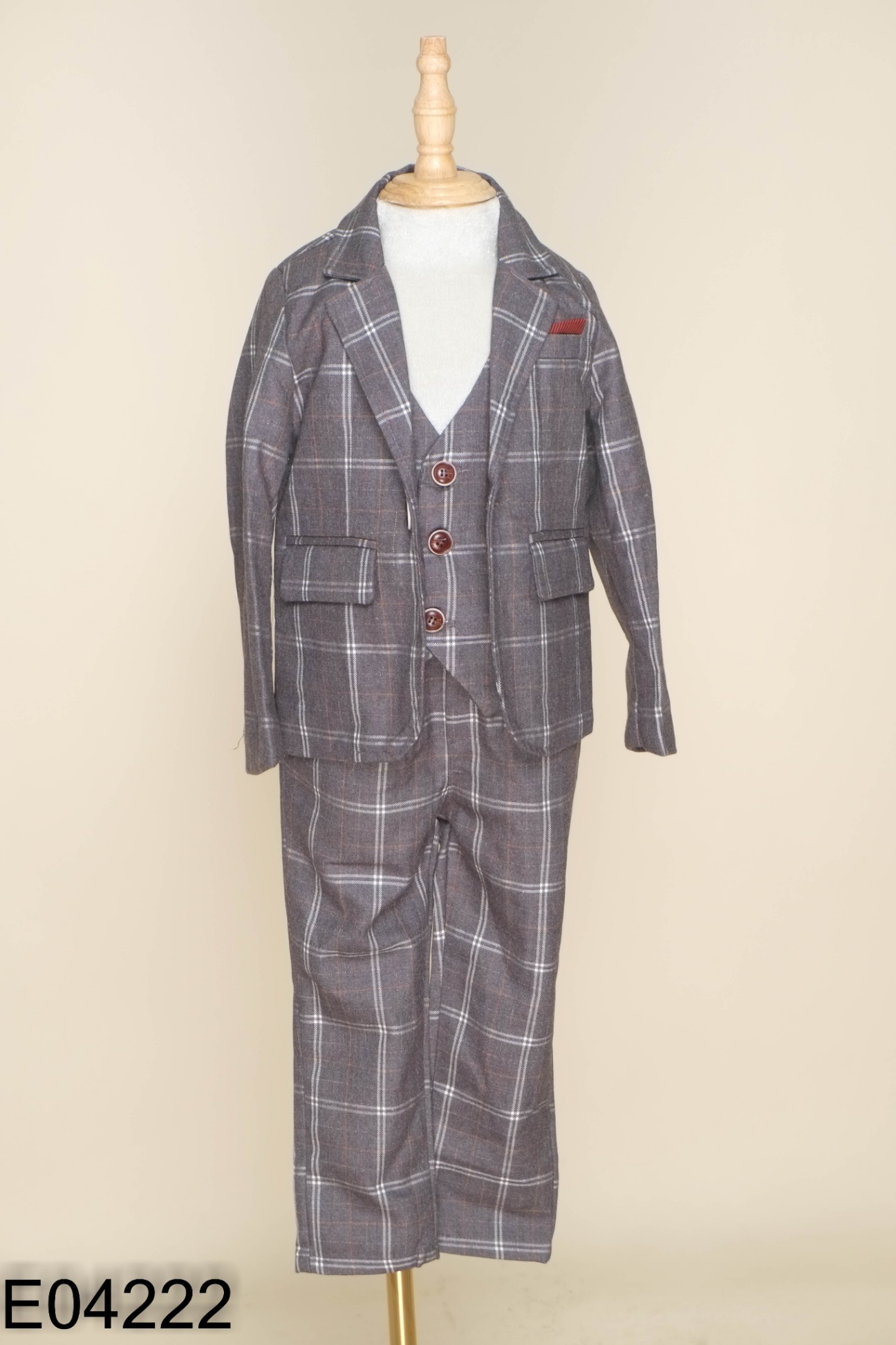 NEWTAG Set 3 món xám kẻ sọc áo vest + quần dài kids