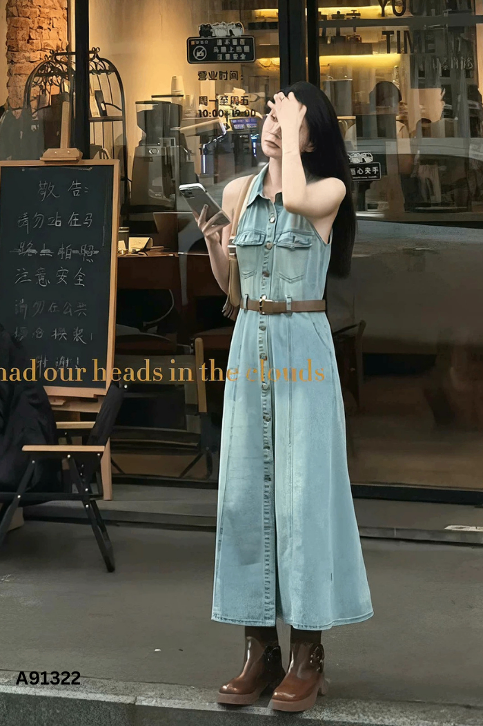 Váy sát nách jeans xanh