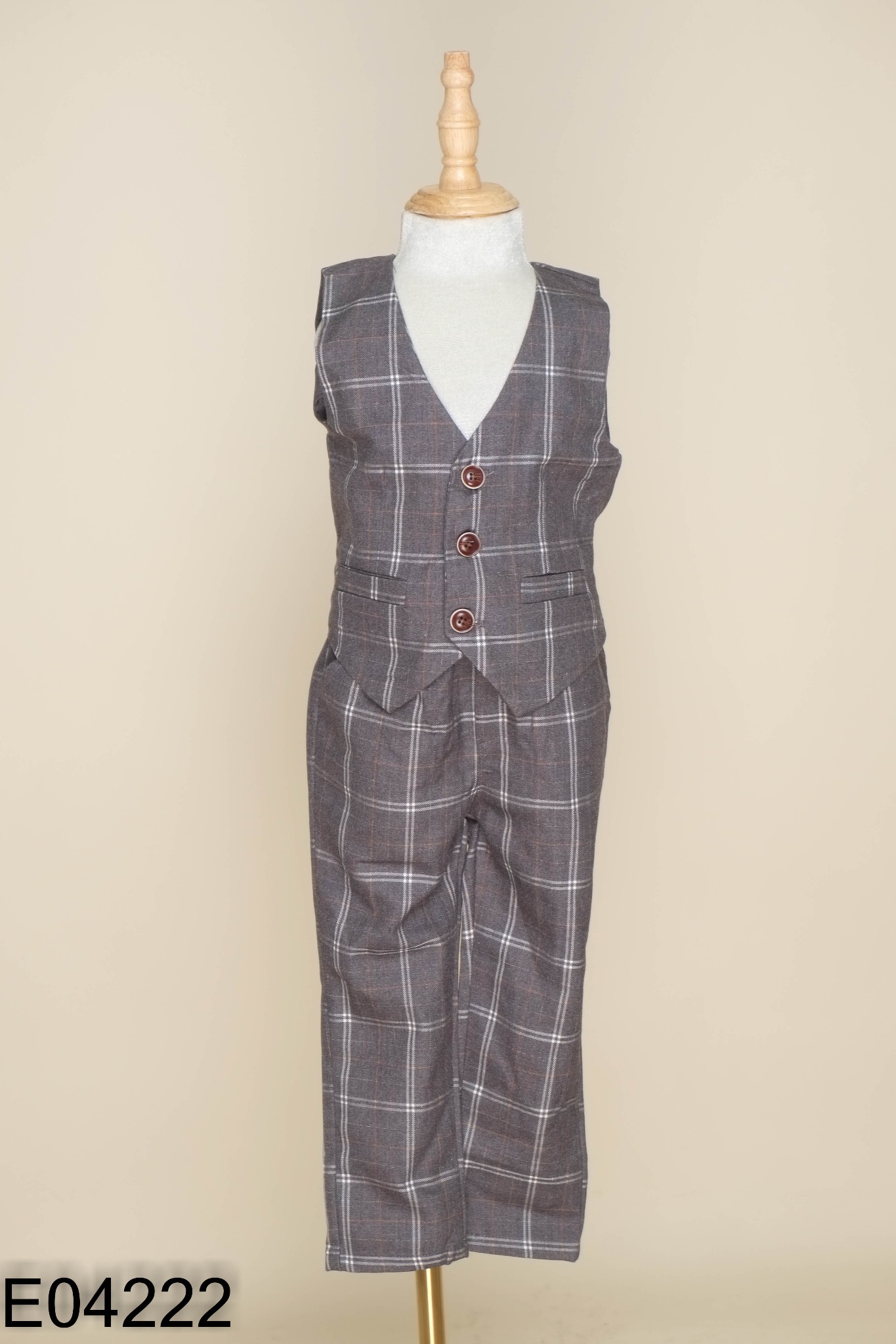 NEWTAG Set 3 món xám kẻ sọc áo vest + quần dài kids