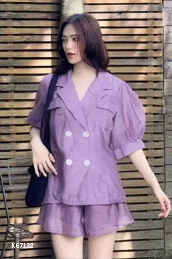 SET Áo chiffon tím phối cúc + quần shorts