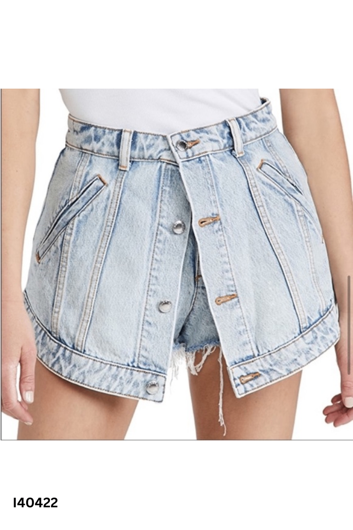 Chân váy jeans xanh cài khuy