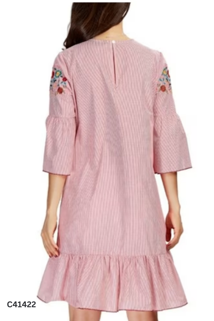 Váy đỏ sọc thêu hoa (ZARA xuất)