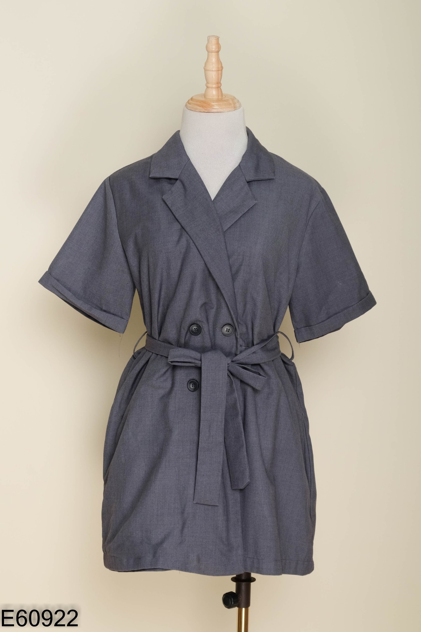 Jumpsuits cổ vest xám kèm đai