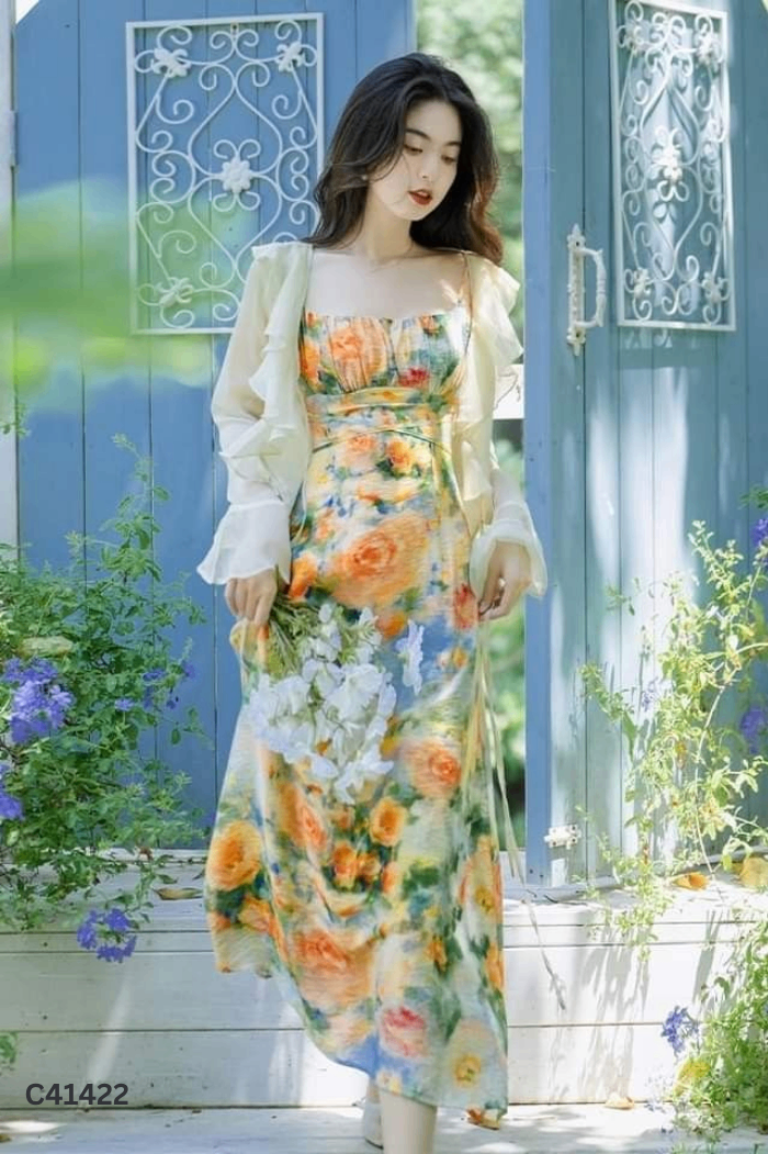 Váy hai dây đũi hoa màu sắc