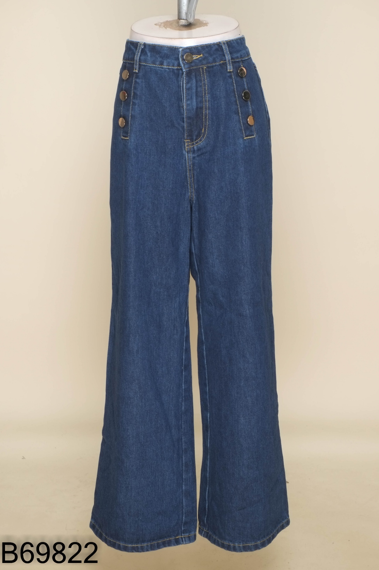 Quần culottes jeans xanh phối khuy QCCC