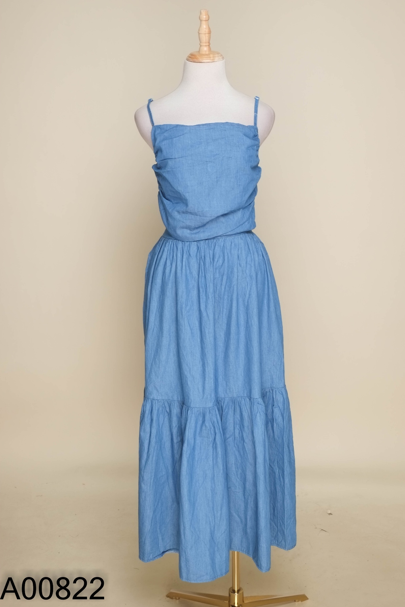 Set Áo hai dây jeans xanh + chân váy