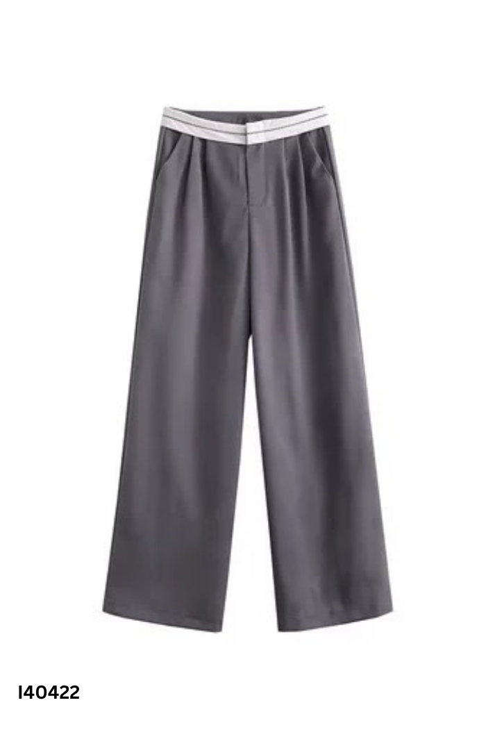 Quần culottes vải xám phối trắng