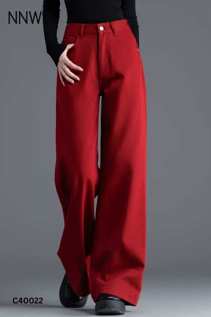 Quần jeans đỏ suông