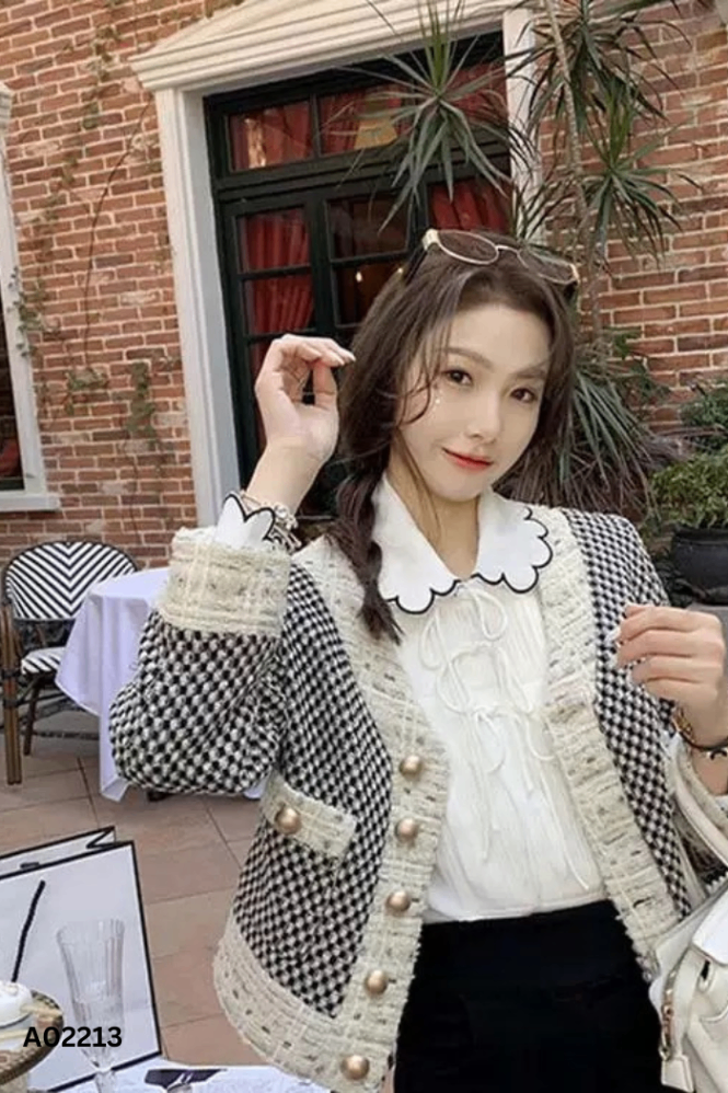 Áo be phối đen
