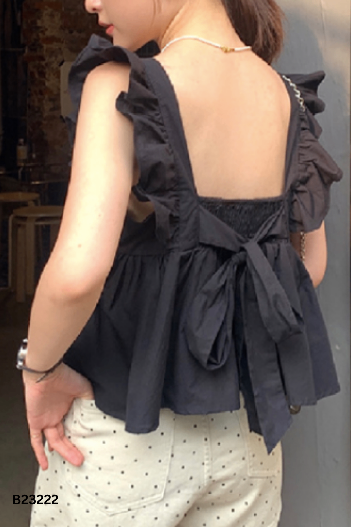 Áo babydoll đen buộc nơ sau lưng