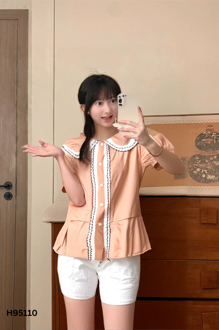 Áo sơ mi nâu viền trắng