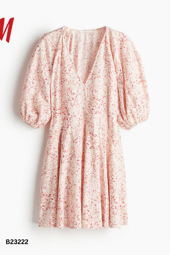 NEWTAG Váy HM babydoll hồng hoạ tiết
