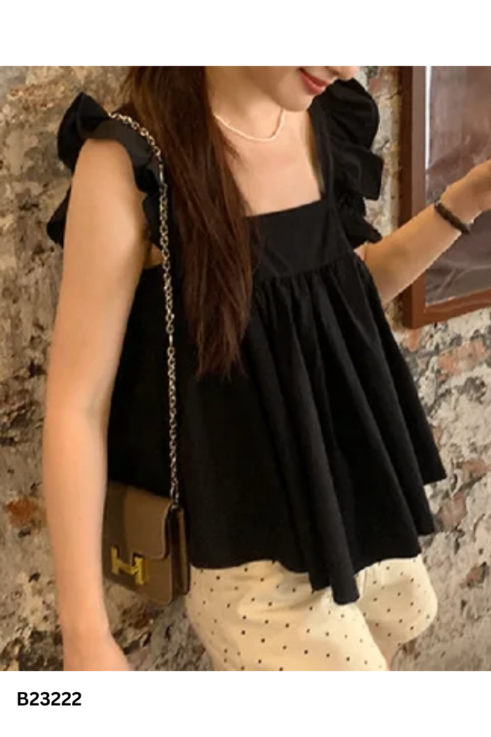 Áo babydoll đen buộc nơ sau lưng