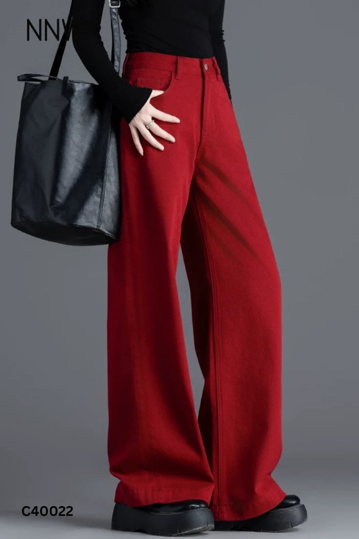 Quần jeans đỏ suông