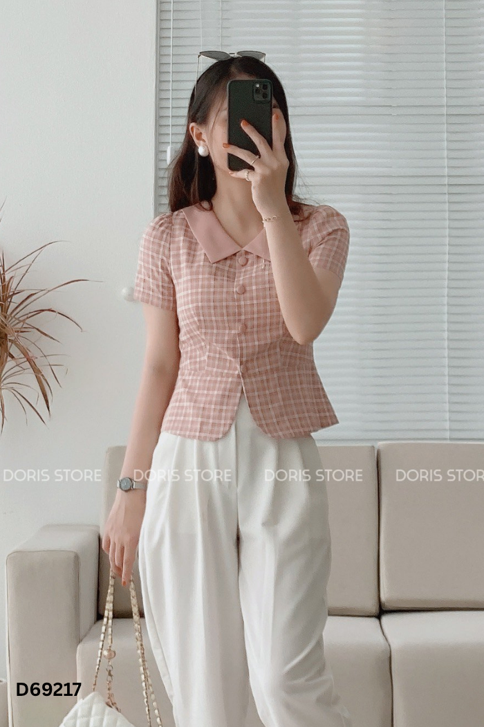 Áo hồng kẻ be