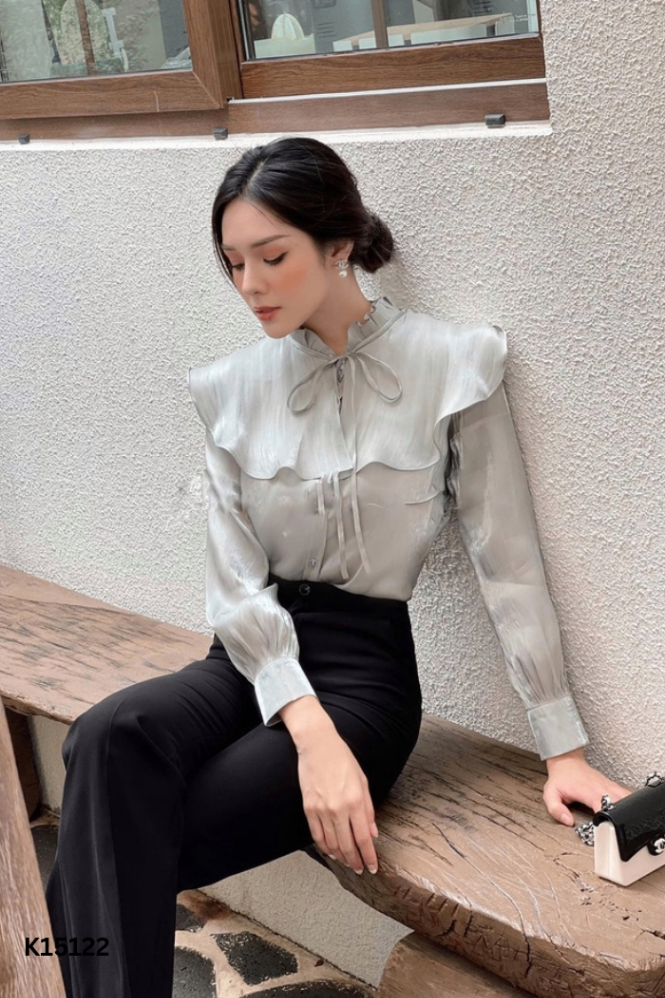 Áo organza xanh LAMIGO phối bèo