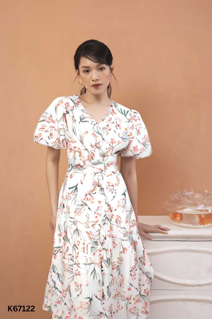 Váy be hoa tay phồng