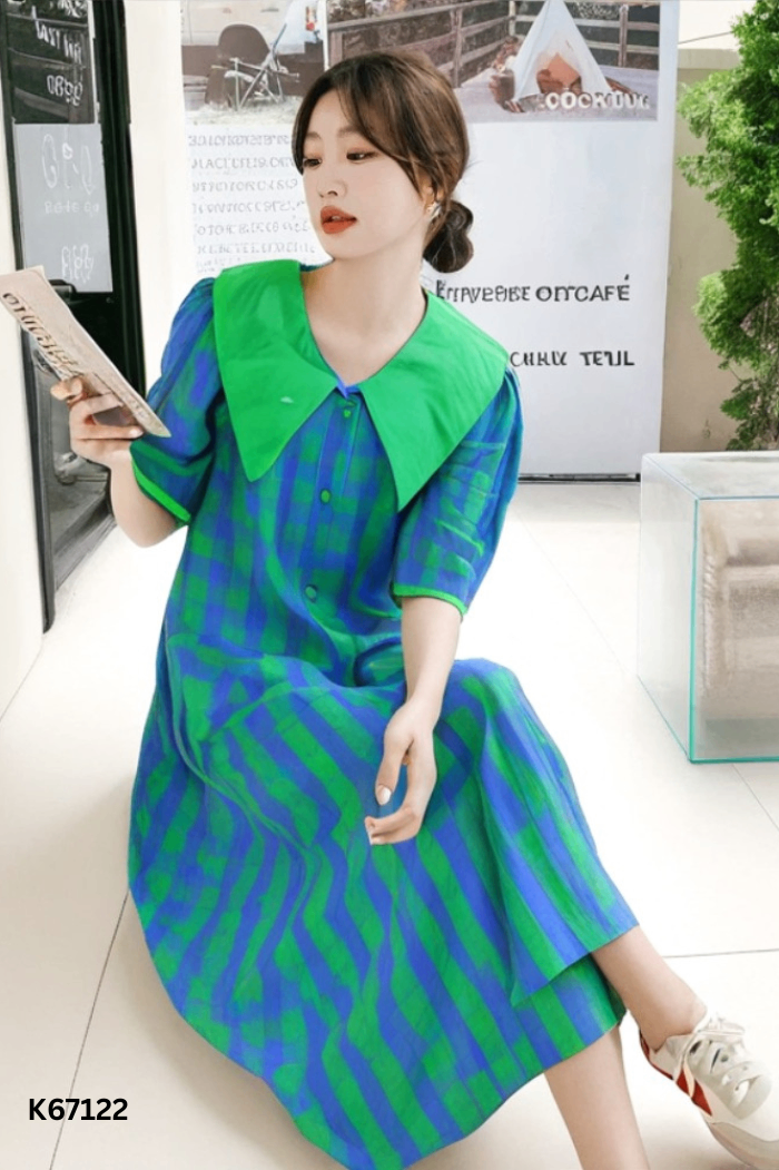 Váy xanh kẻ caro