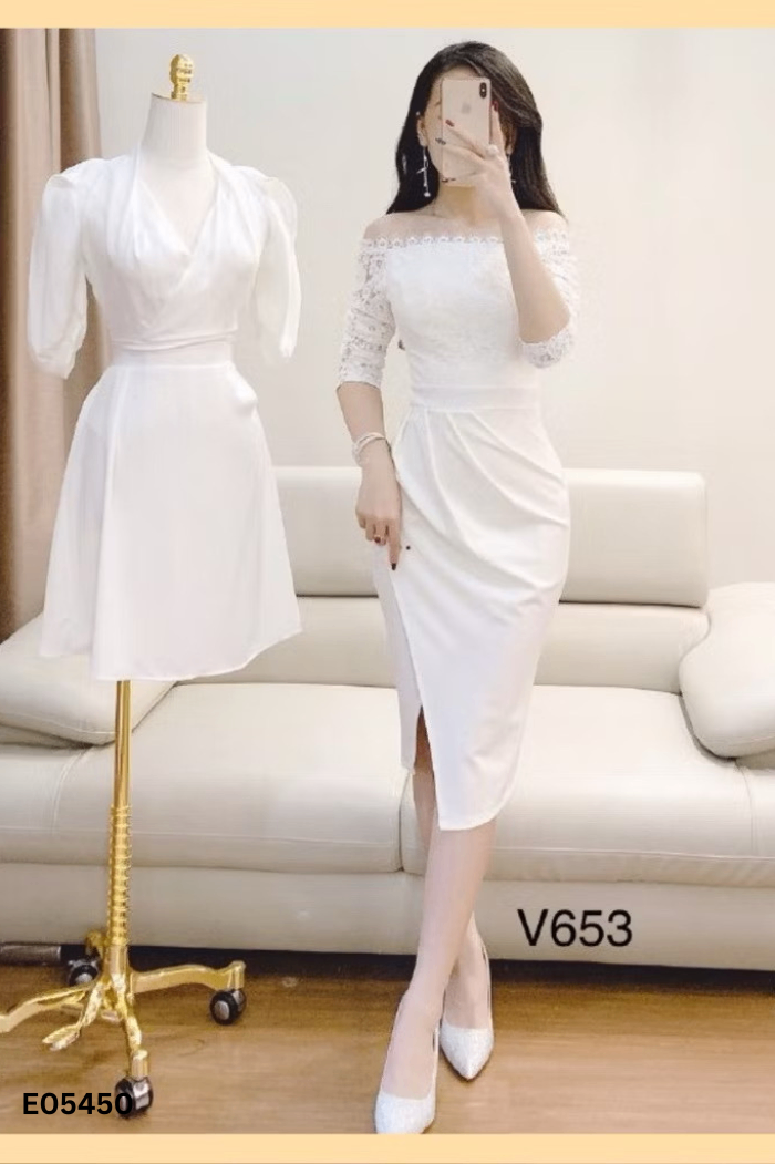 Váy DVC trắng phối ren