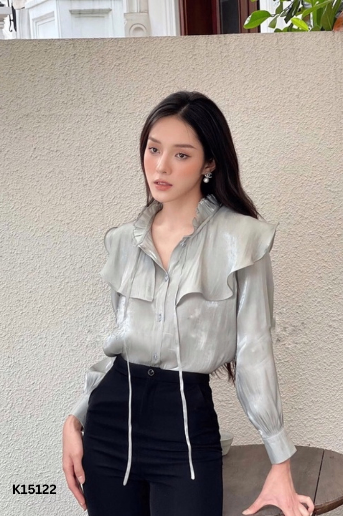 Áo organza xanh LAMIGO phối bèo