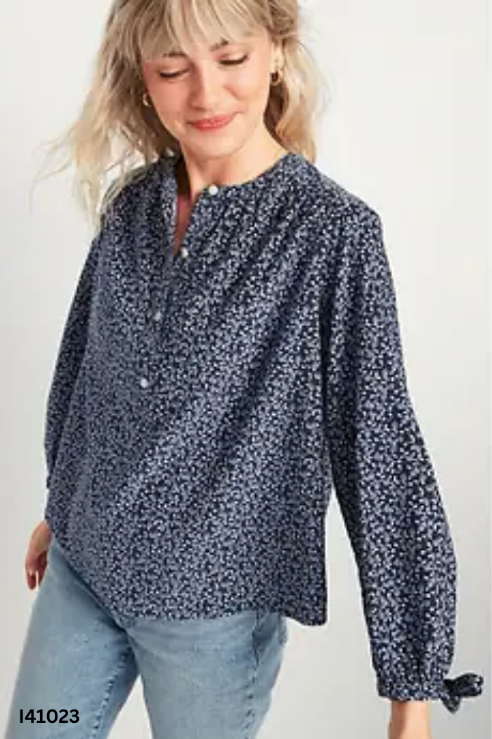 Áo OLD NAVY nhung tăm xanh hoa trắng