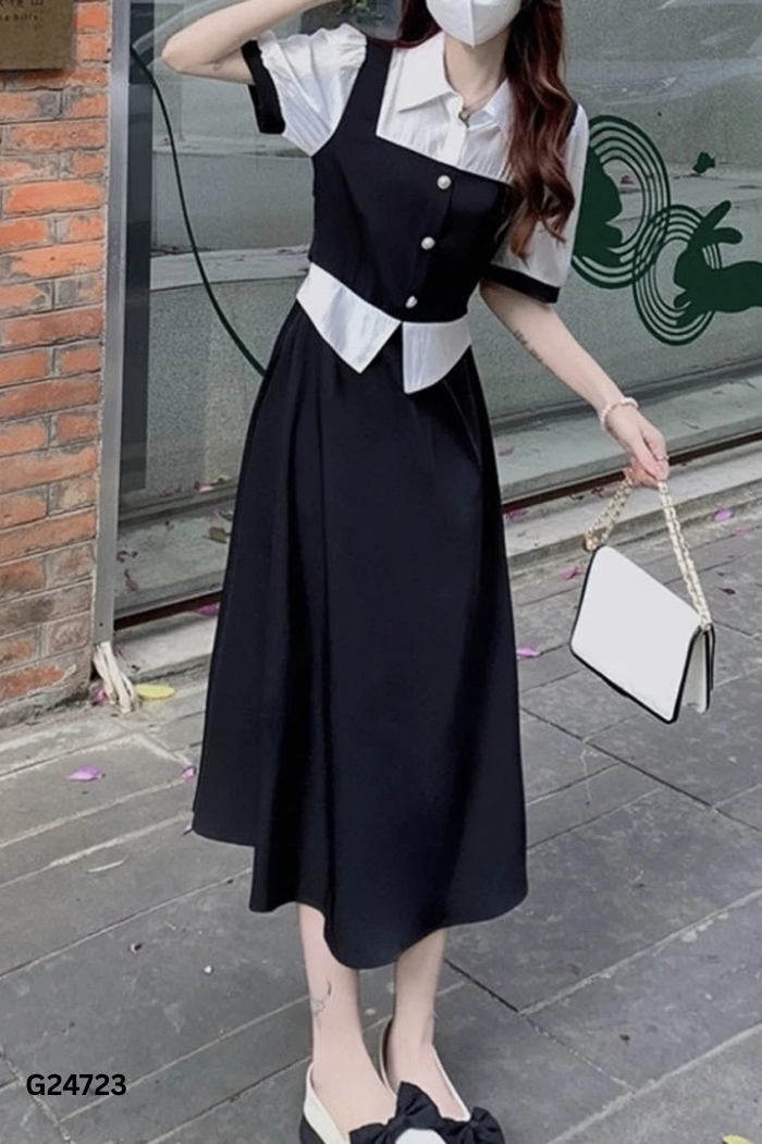 Váy đen trơn phối trắng