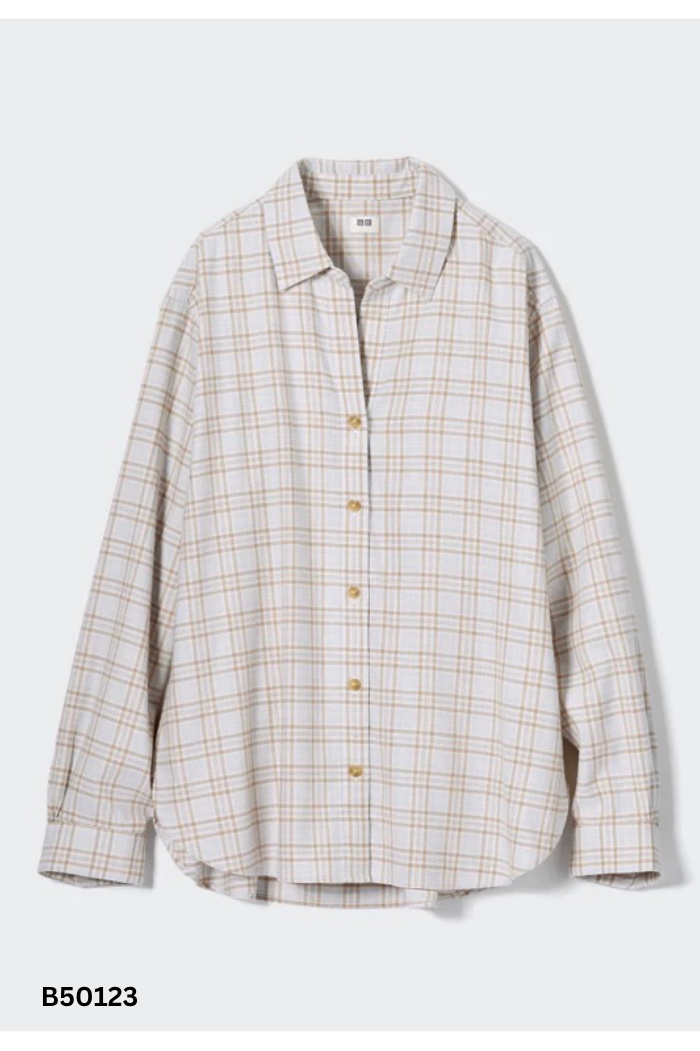 Áo sơ mi UNIQLO xanh be kẻ nâu