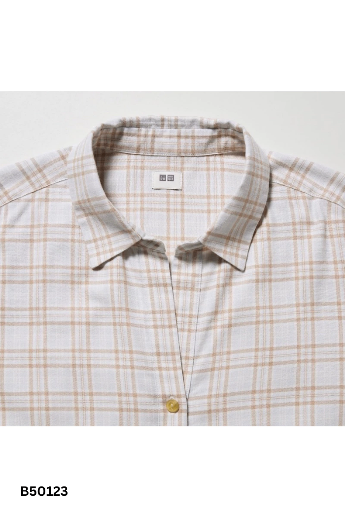 Áo sơ mi UNIQLO xanh be kẻ nâu