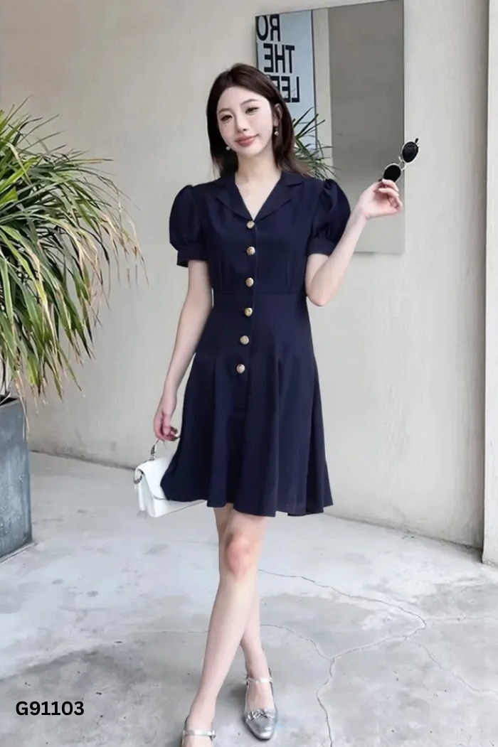 Váy xanh than cúc vàng tay phồng