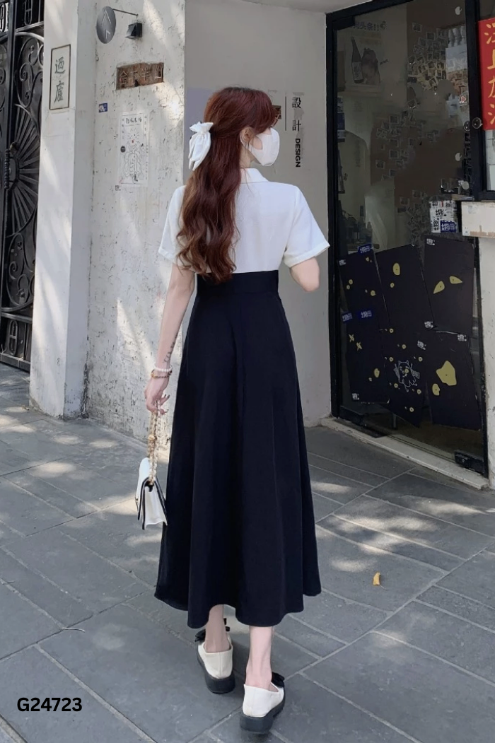 Váy đen phối trắng tay lỡ