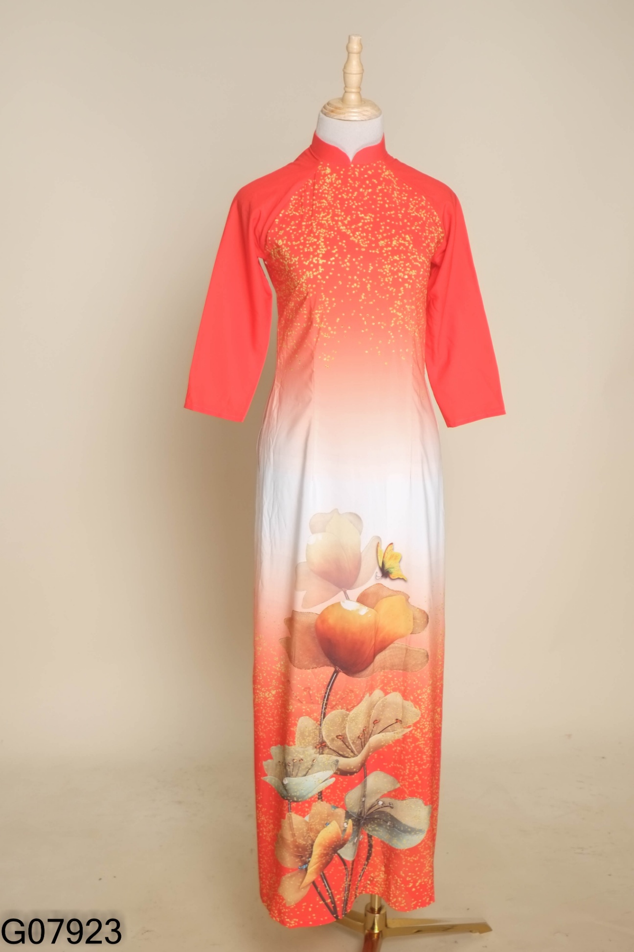 Áo dài H&H LUXURY cam phối vàng