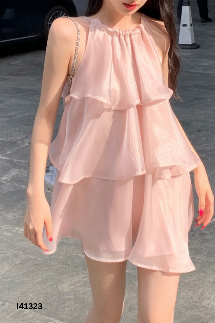 Váy organza hồng suông