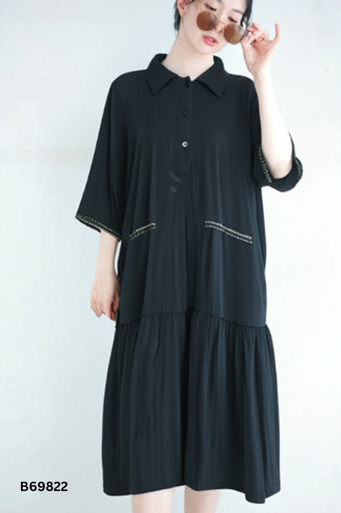 Váy MIN DESIGN đen cổ sơ mi