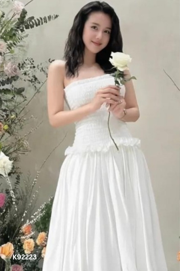 Váy trắng phối chun