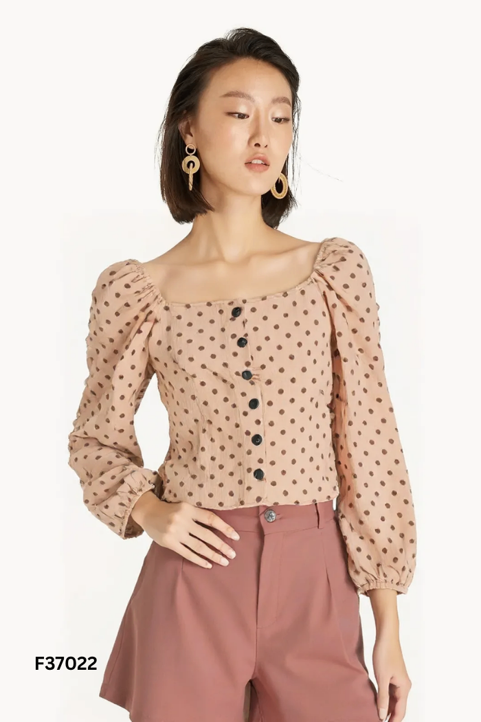 Set Áo nâu chấm bi + quần shorts