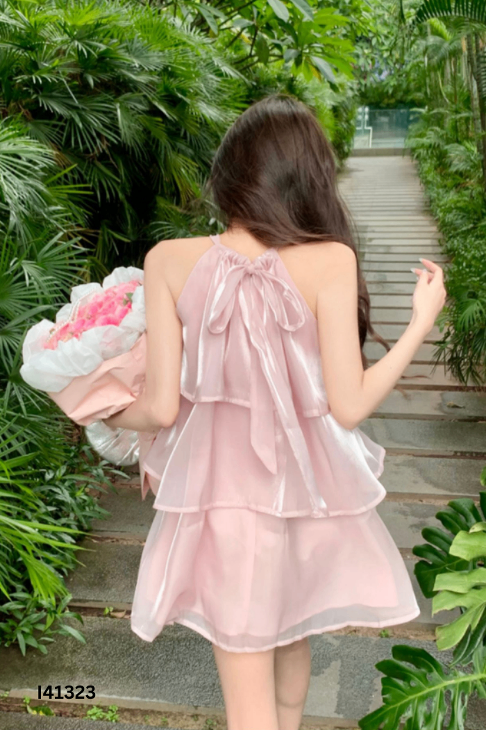 Váy organza hồng suông