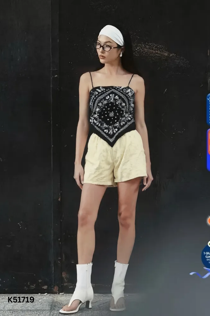 SET Áo 2s thun đen trắng + quần short linen be