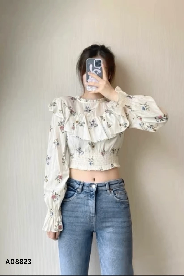 Áo kiểu be họa tiết hoa