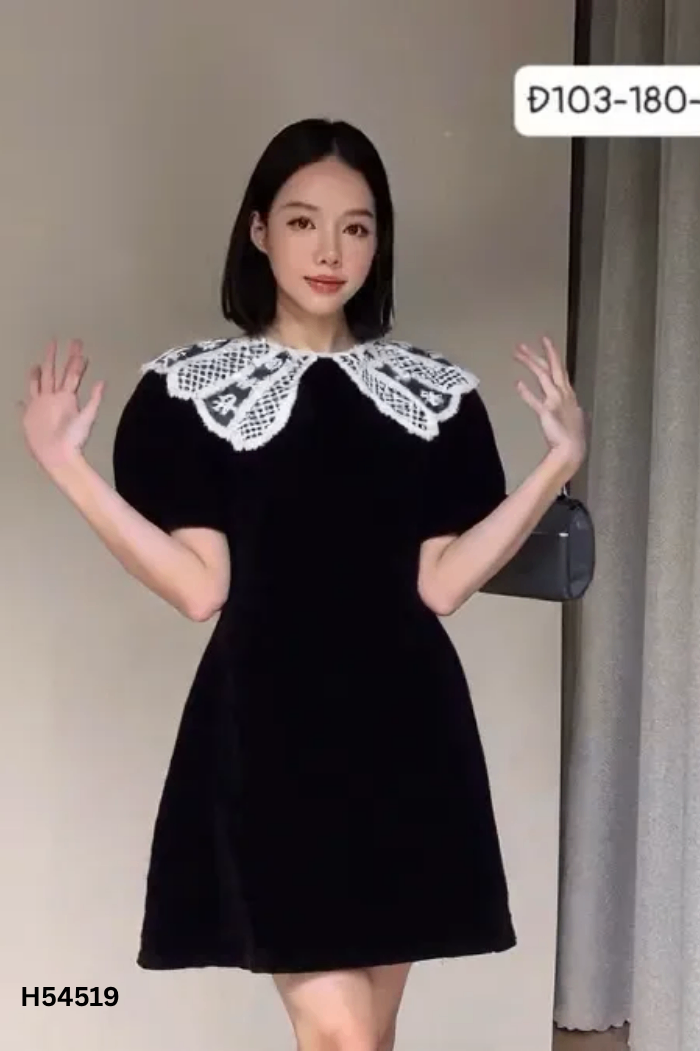 Váy nhung đen phối be