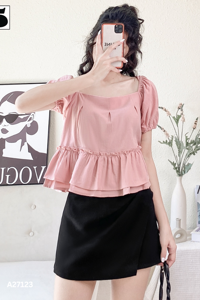 Áo TWENTYFIVE hồng cổ vuông