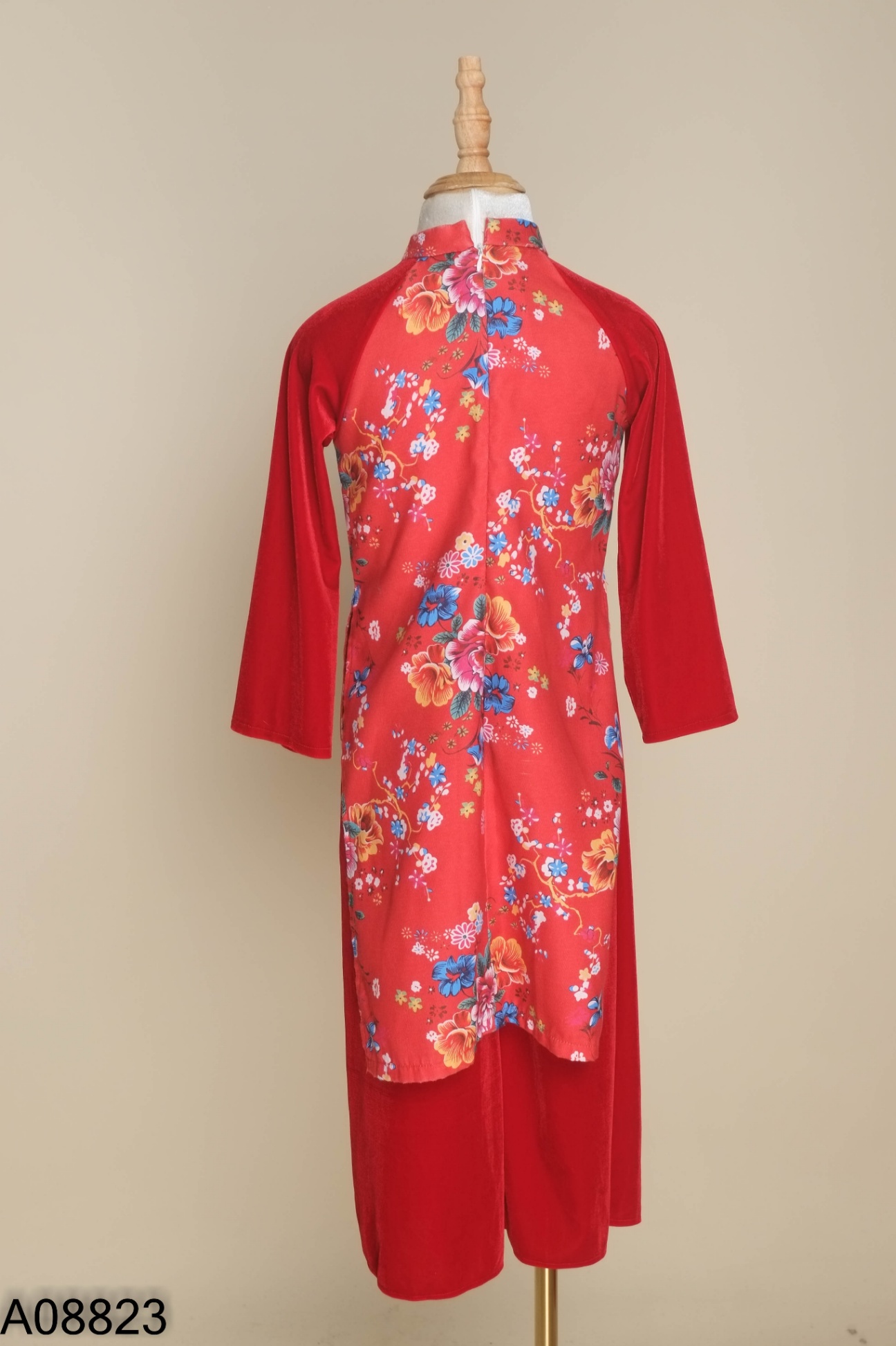 SET Áo dài đỏ + quần nhung KIDS